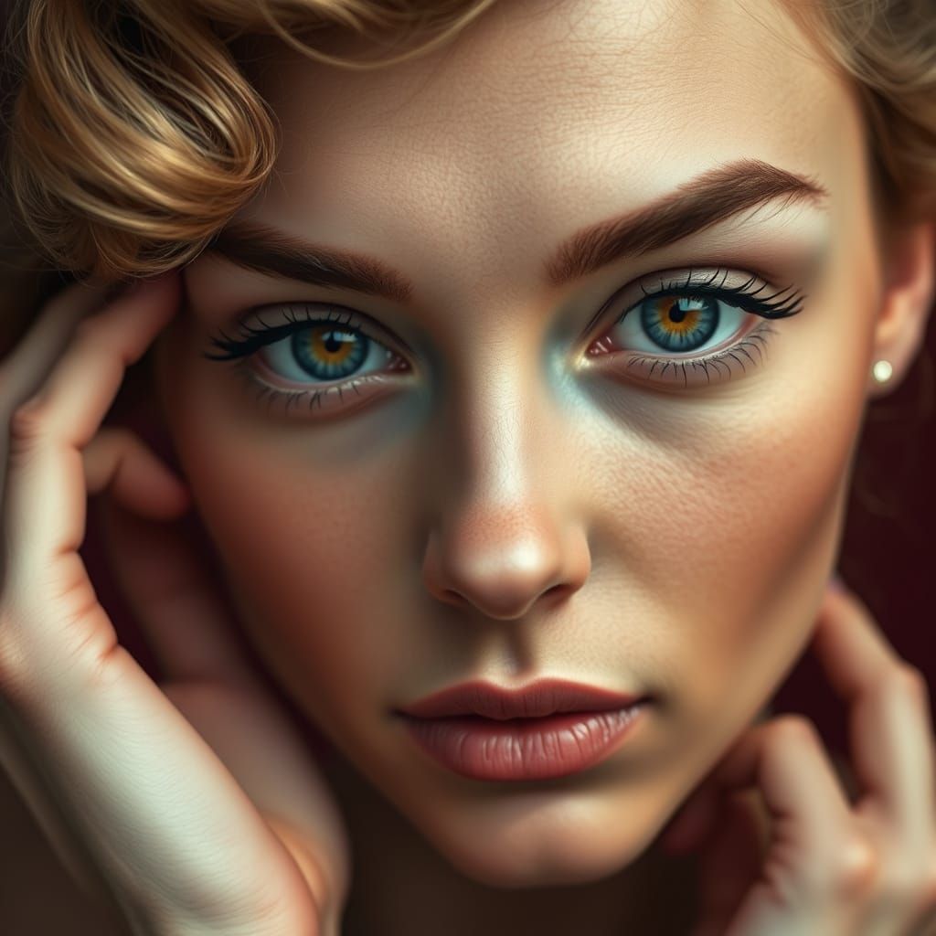 Woman with Natural Sculpted Features, Photorealistic Style