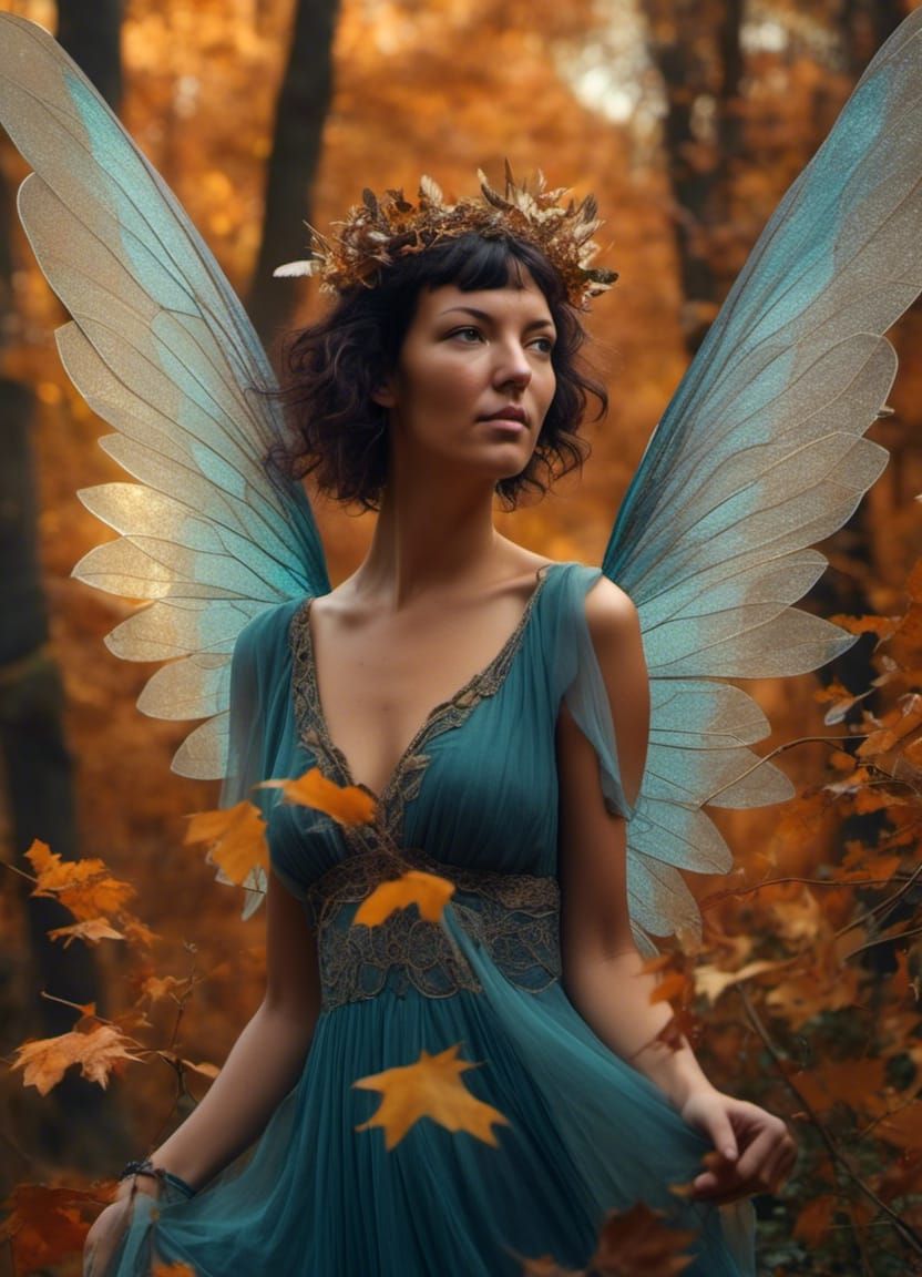 Ethereal Autumn Fairy with Glass Wings