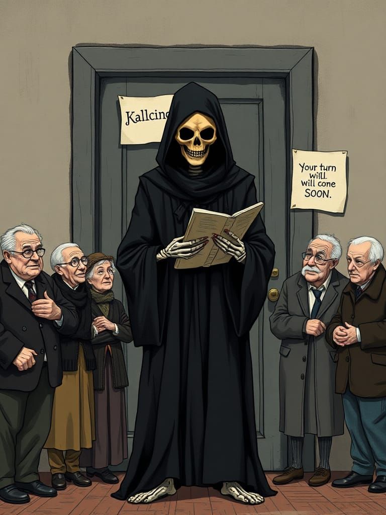 Grim Reaper as Bureaucrat in Monty Python Style