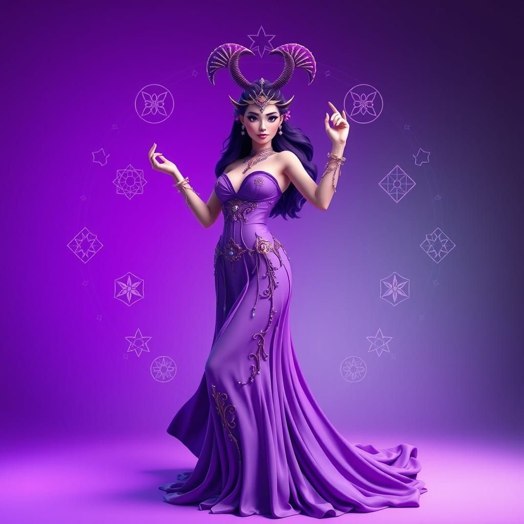 Tarot card that shows virgo lady purple theme . Pixar, Disney, concept art, 3d digital art, Maya 3D, ZBrush Central 3D s...
