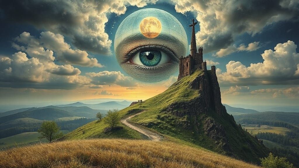Surrealist Portrait in a Dreamlike Landscape