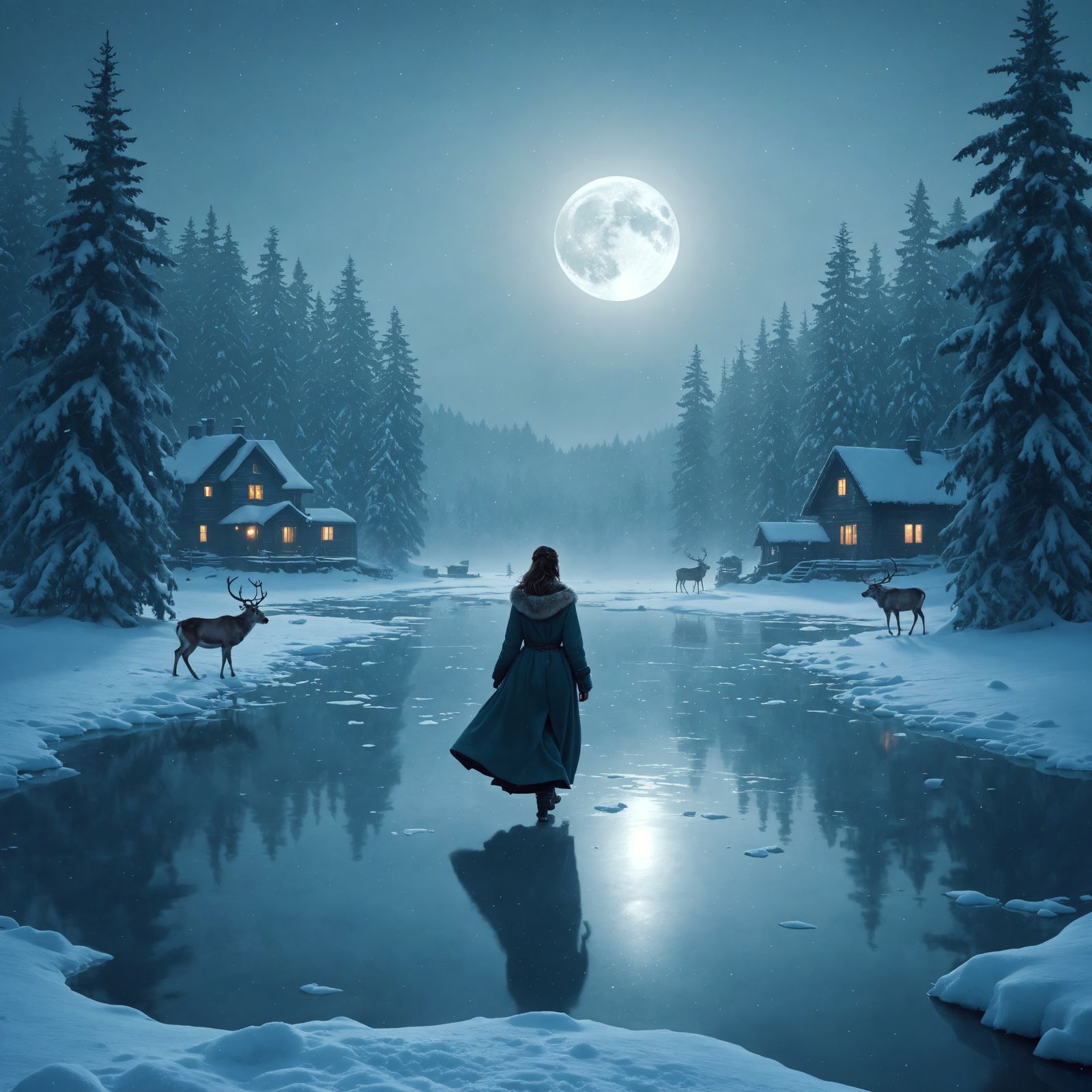 Ethereal Winter Dreamscape with Evergreen Forest and Frozen...