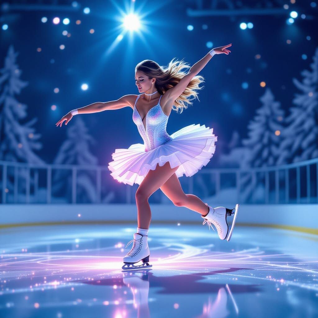 Professional Ice Skater's Perfect Jump in Hyperrealism