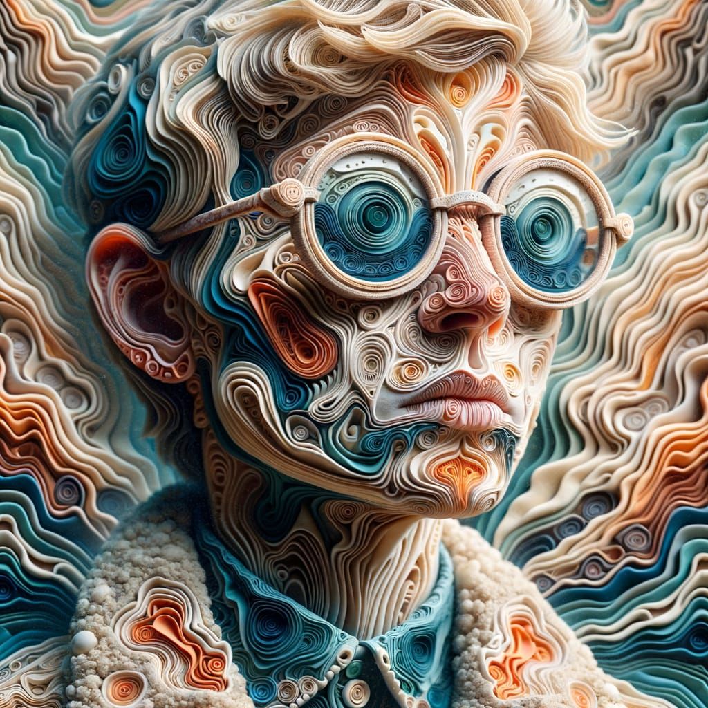 Dreamlike Portrait with Abstract Topography in Surreal Style
