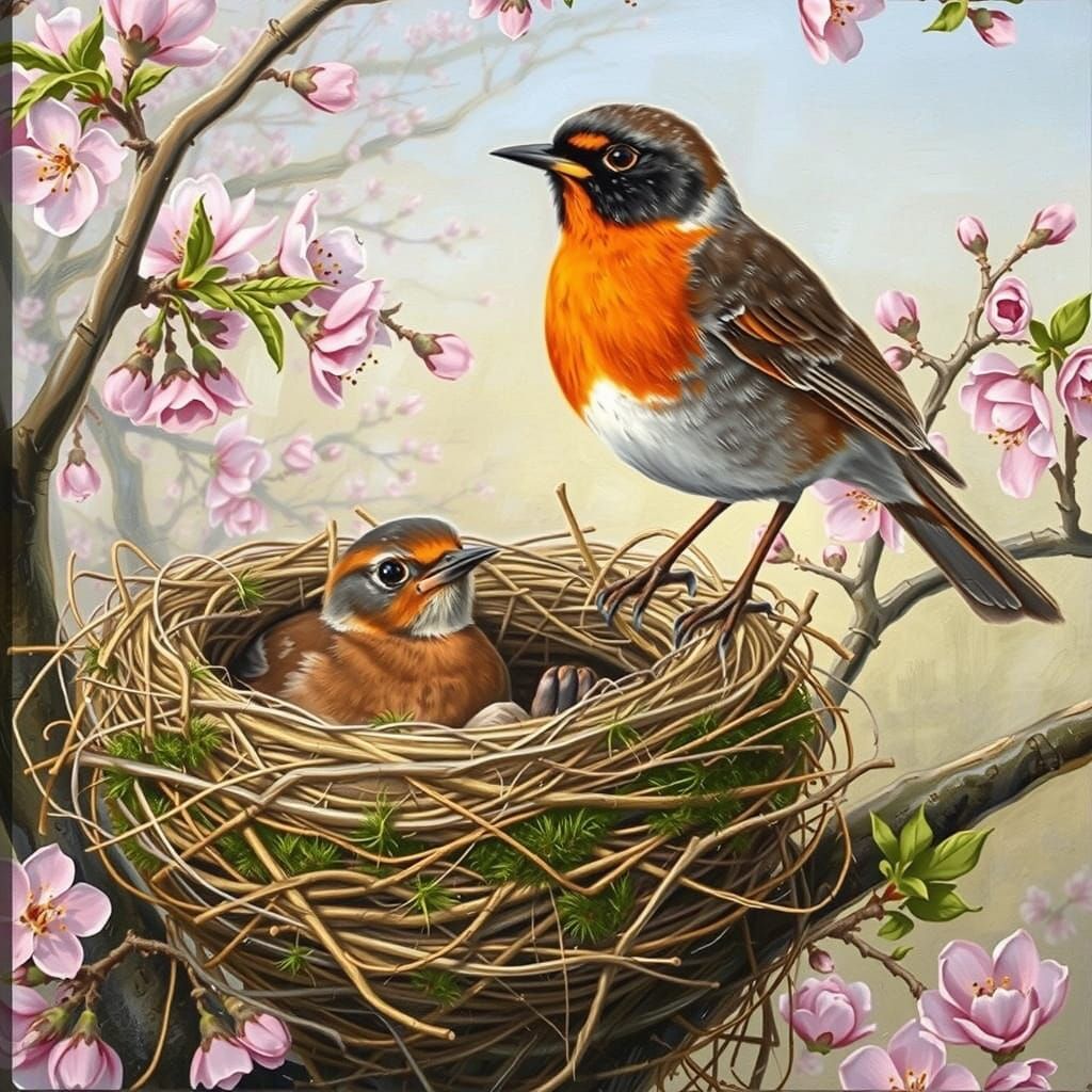 Robin's Nest: A Detailed Oil Painting
