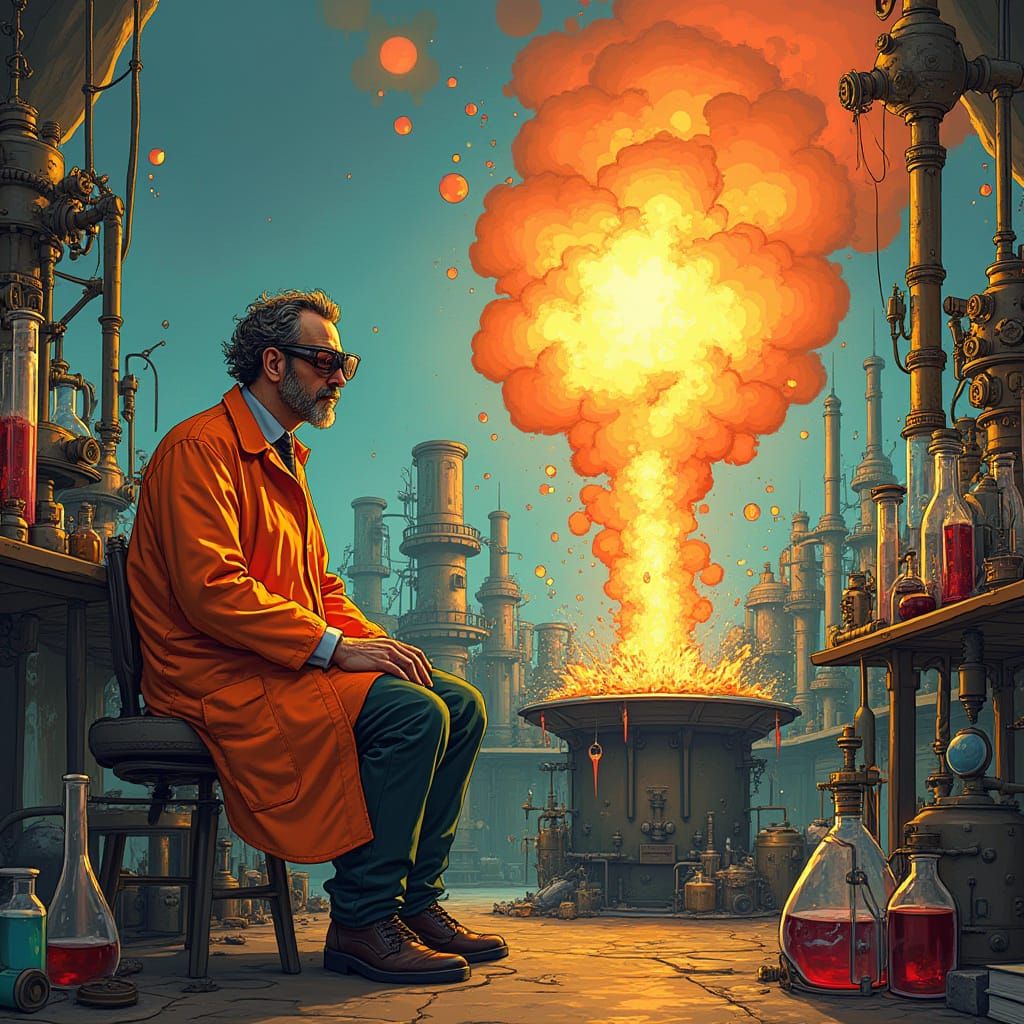 Mad Scientist in a Steampunk Laboratory