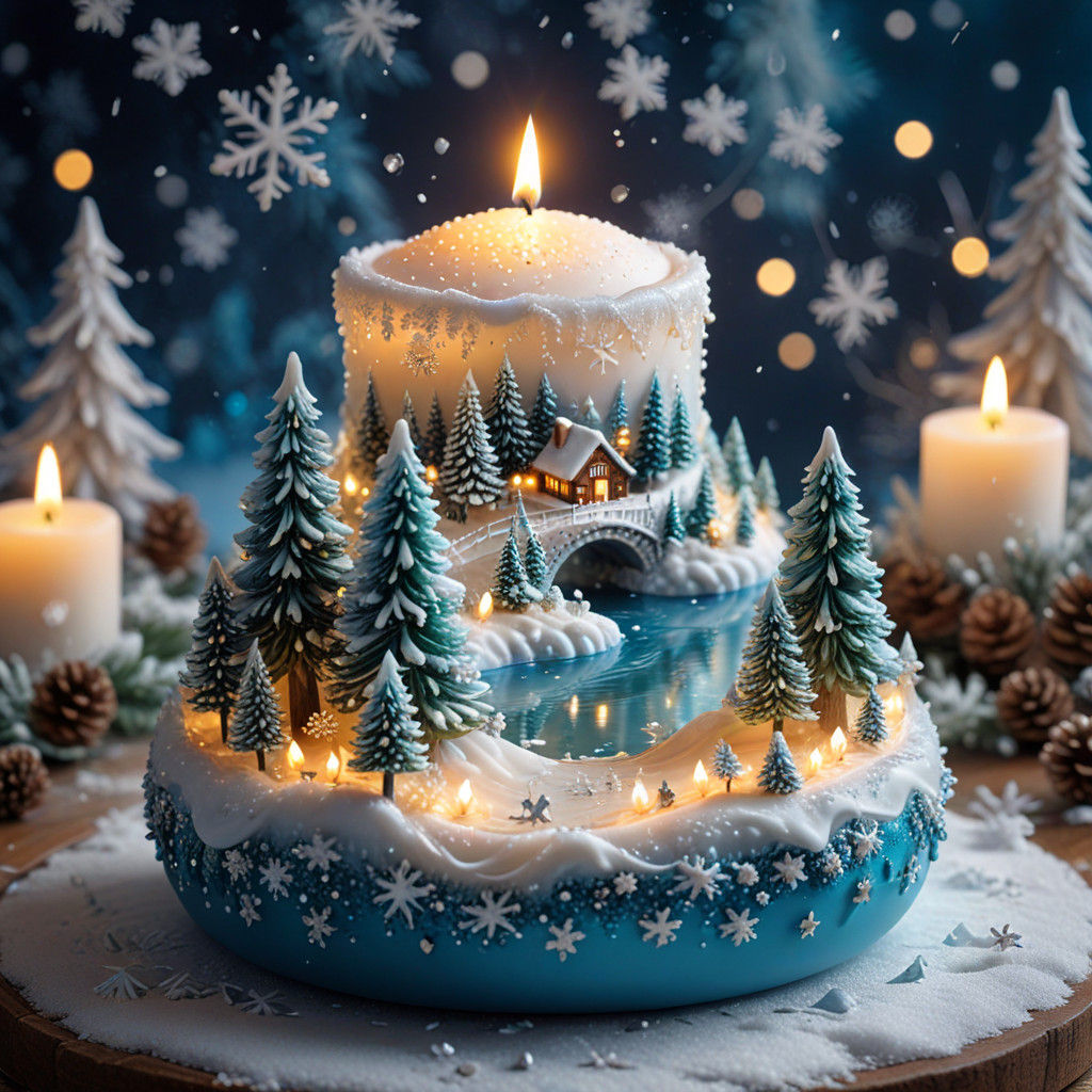 Winter Wonderland Illuminated Candle Scene in Vibrant Colors