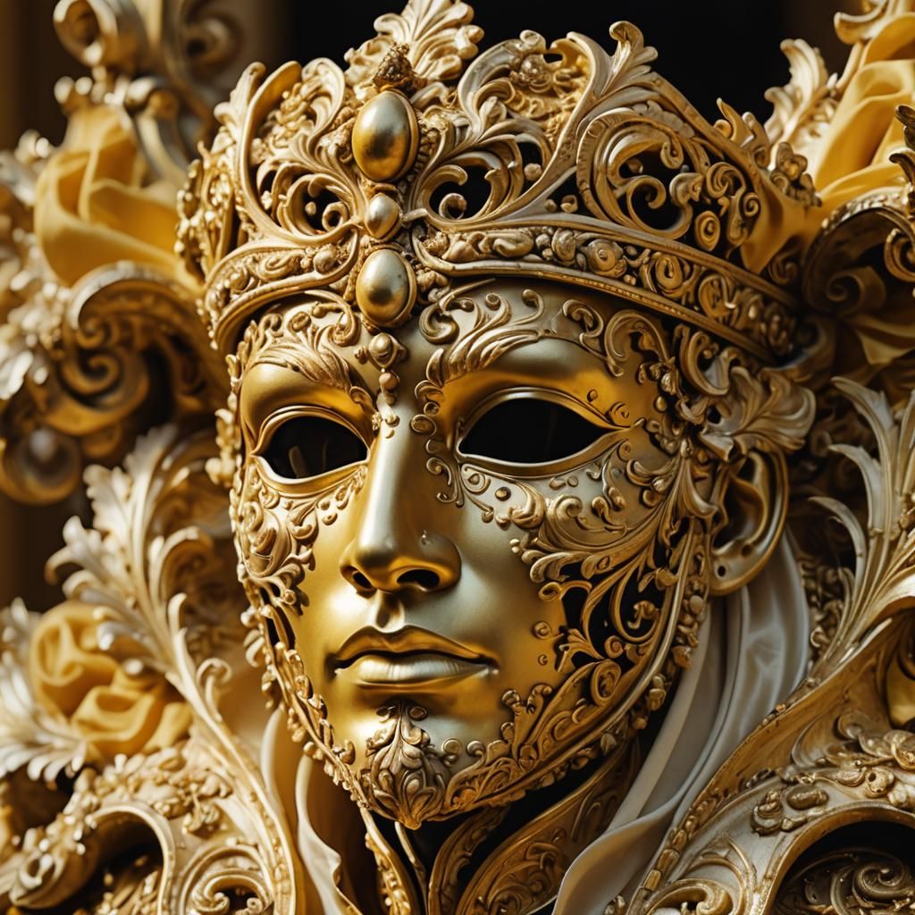 Baroque Sculpture of Crowned Mask in Gold