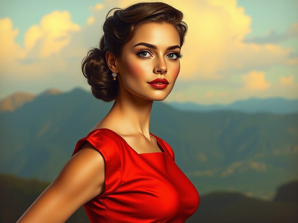 Confident 1950s Pin-Up in Narrative Realism Style