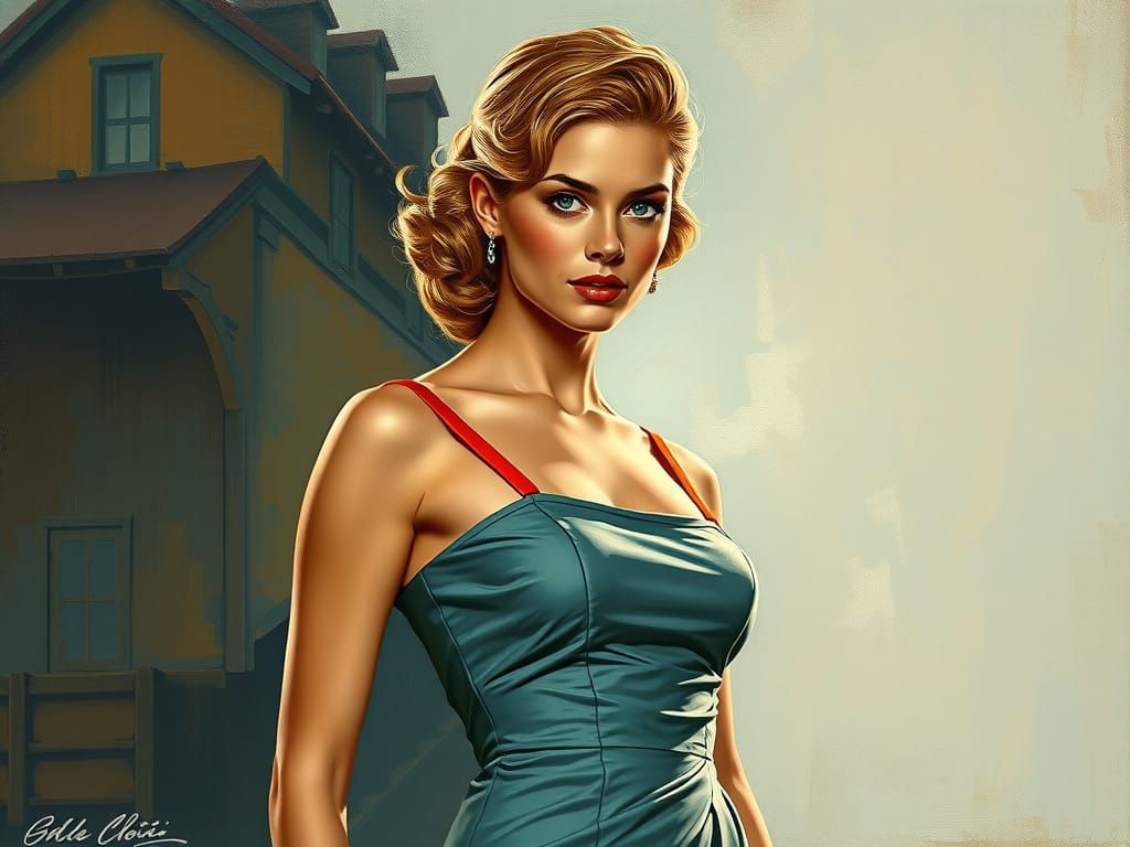 Confident 1950s Pin-Up in Atmospheric Realism