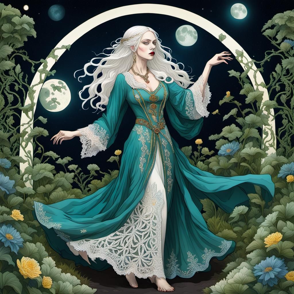 Albino Gypsy Queen Dancing Art Nouveau Style