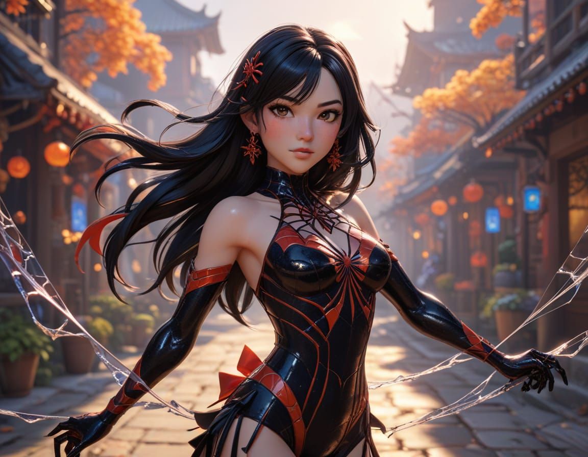 Spider-Waifu in Dynamic Anime Style