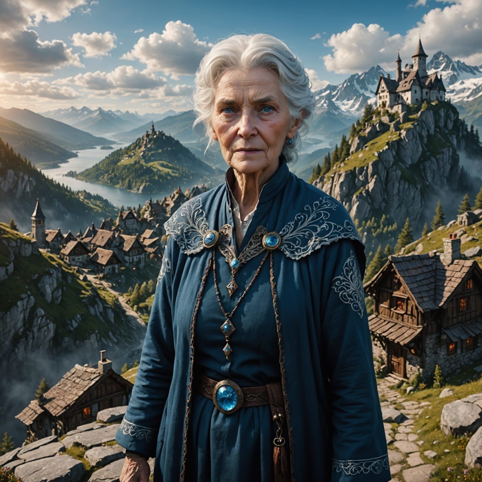 Elderly Woman in Mountain Home, Fantasy Concept Art