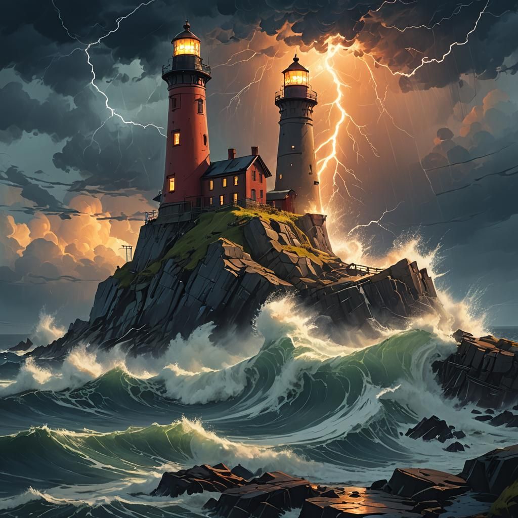 Lighthouse in Storm: Dramatic Realism Concept Art
