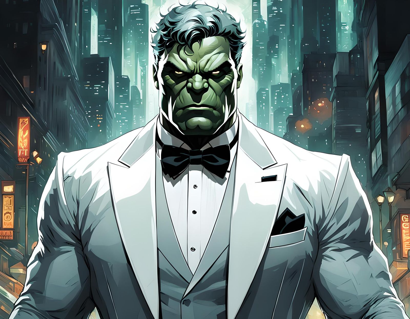Gray Hulk in Tuxedo, Digital Art