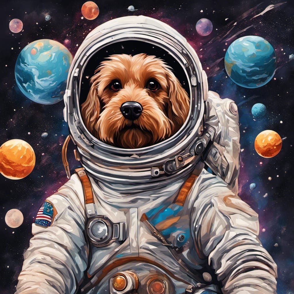 Cavoodle Astronaut in Space: Graffiti Art Style