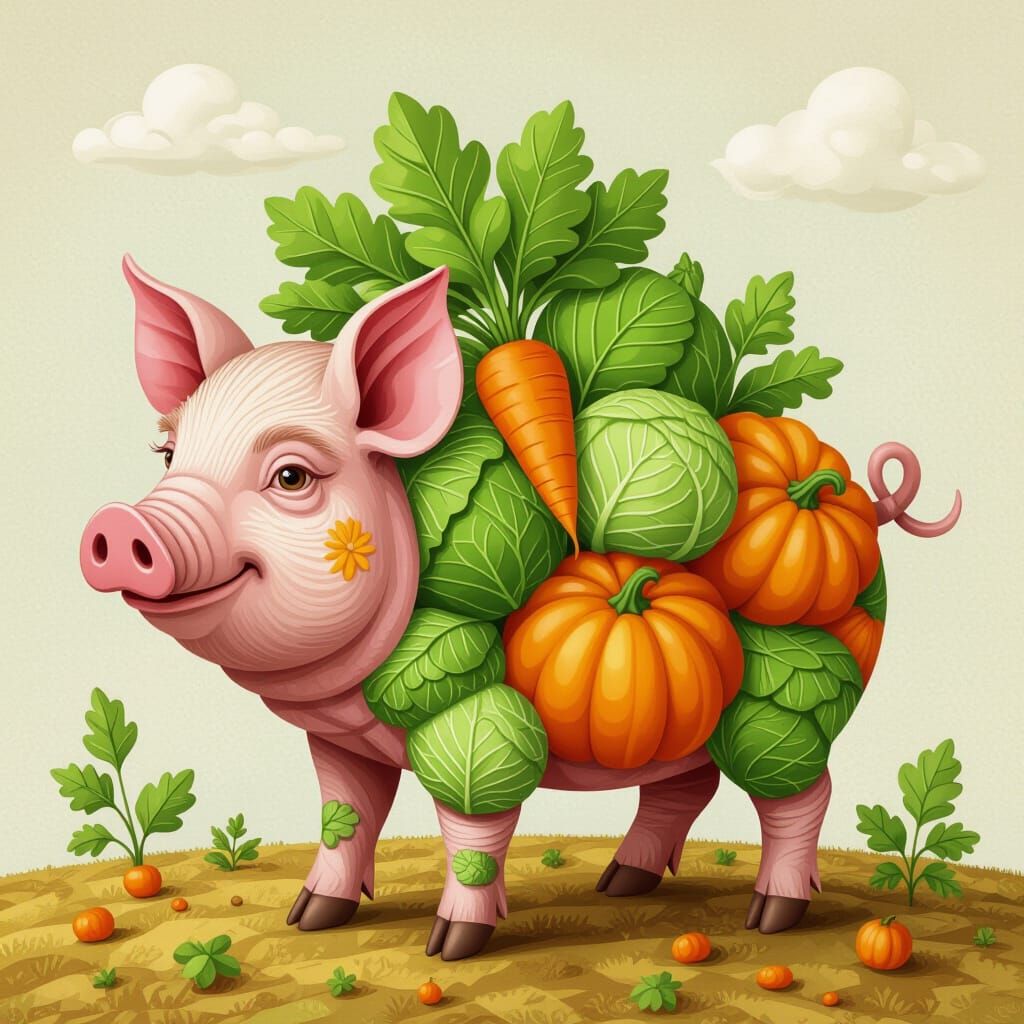 Vegetable Pig in Arcimboldo Style