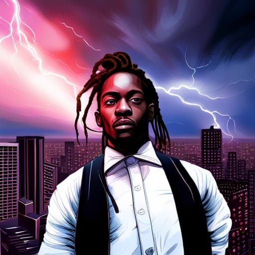 Black Teen with Lightning Powers in Graffiti Style