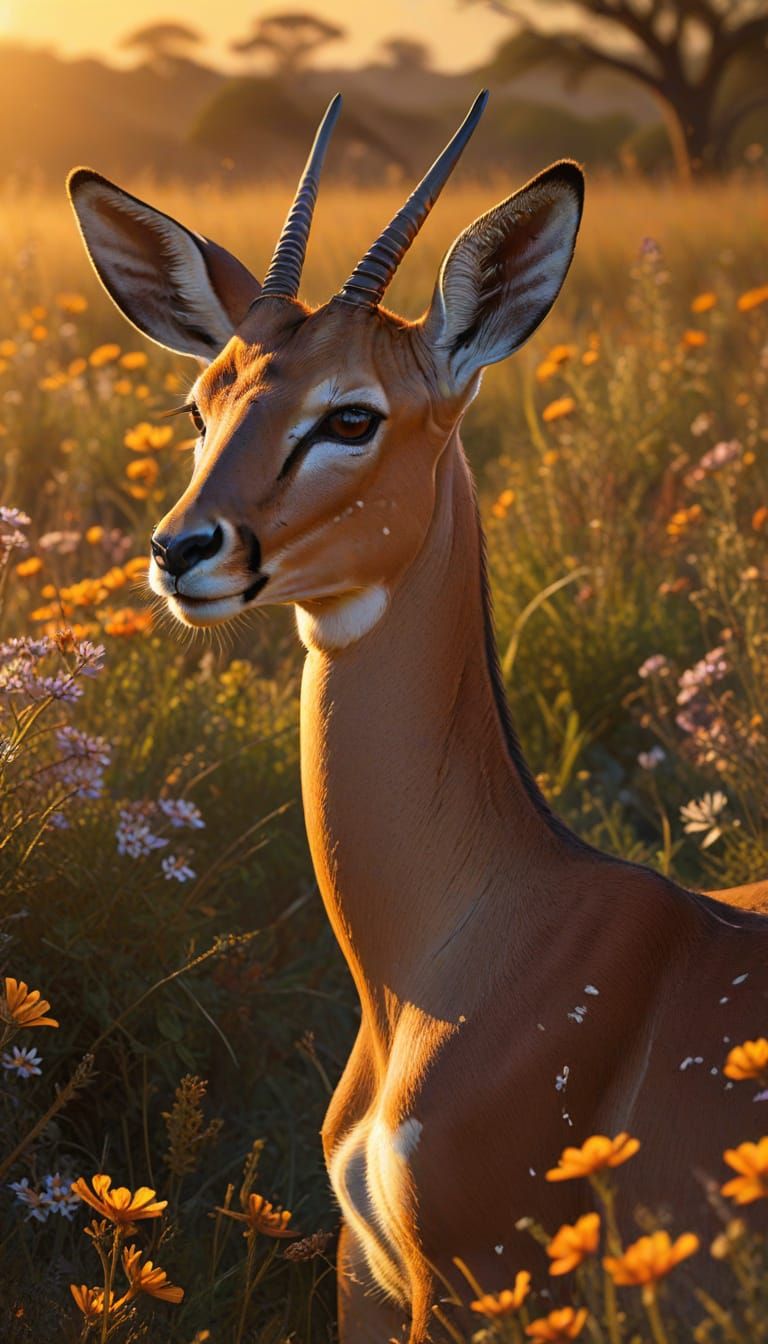 Impala in Wildflower Field: African Art Style