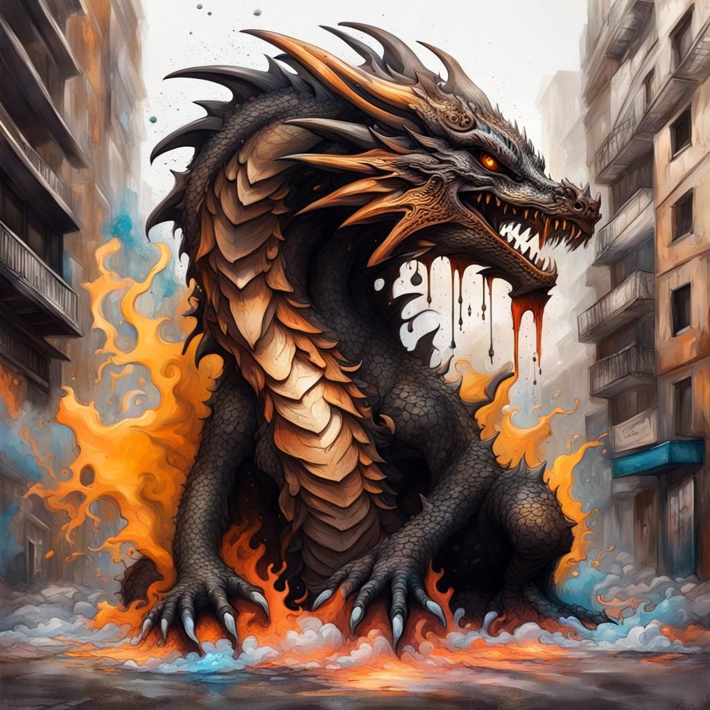 Earth Elemental Dragon Earthquake in Graffiti Art Style