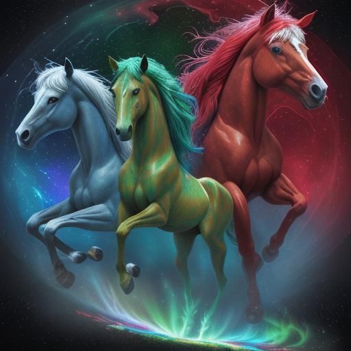Vibrant Wild Horses in Astral Holographic Style