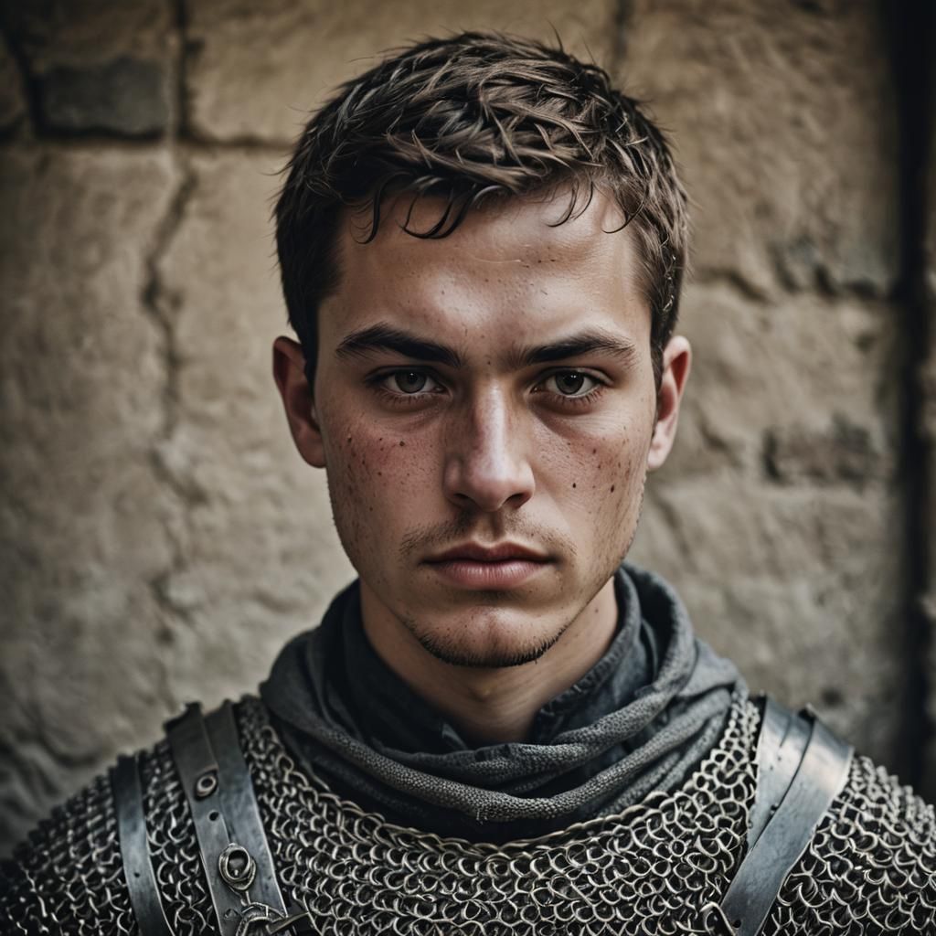 Young Peasant Soldier Portrait in Medieval Armour