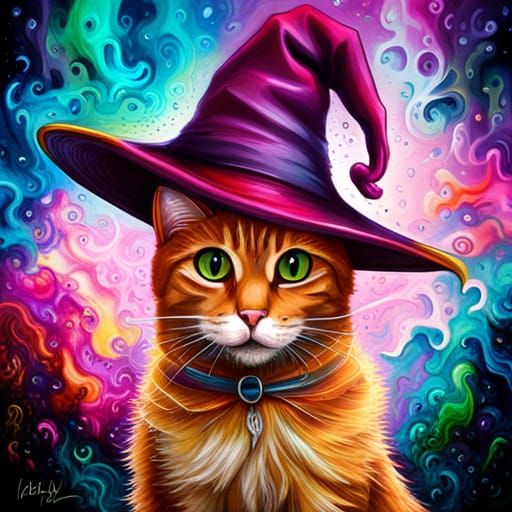 Cat in Witch Hat as Graffiti Street Art