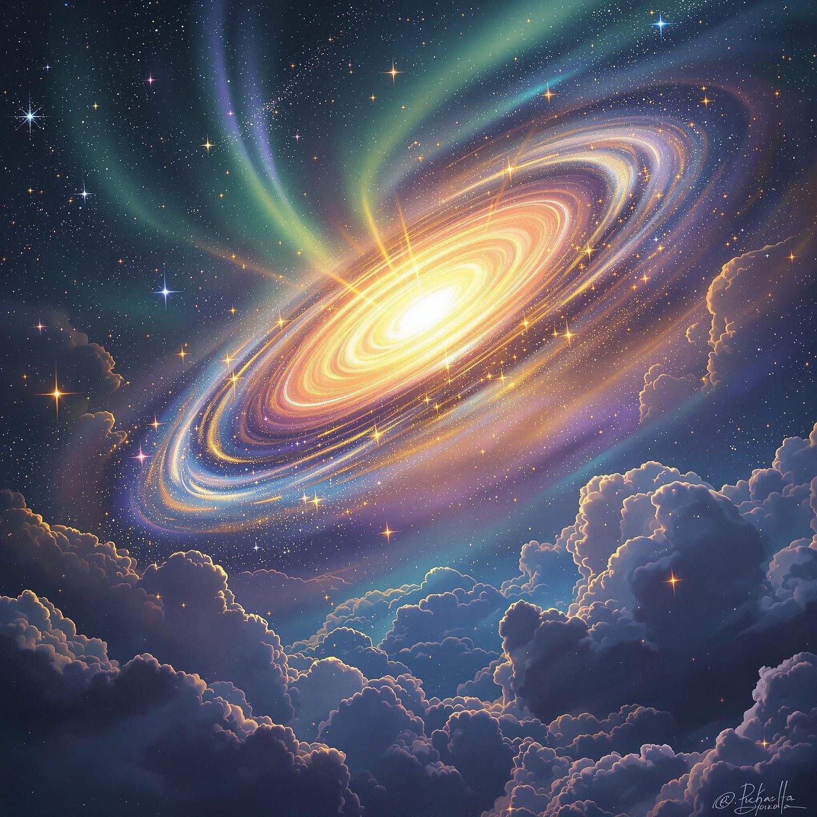 Glowing Galaxy in Crystal Globe, Luminous Style