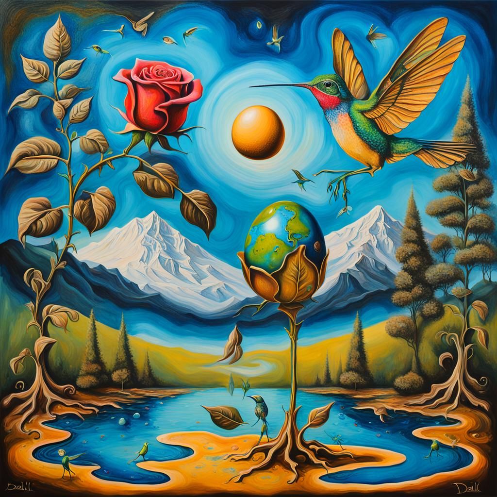 Surreal Rose Walks in Dreamlike Oil Painting