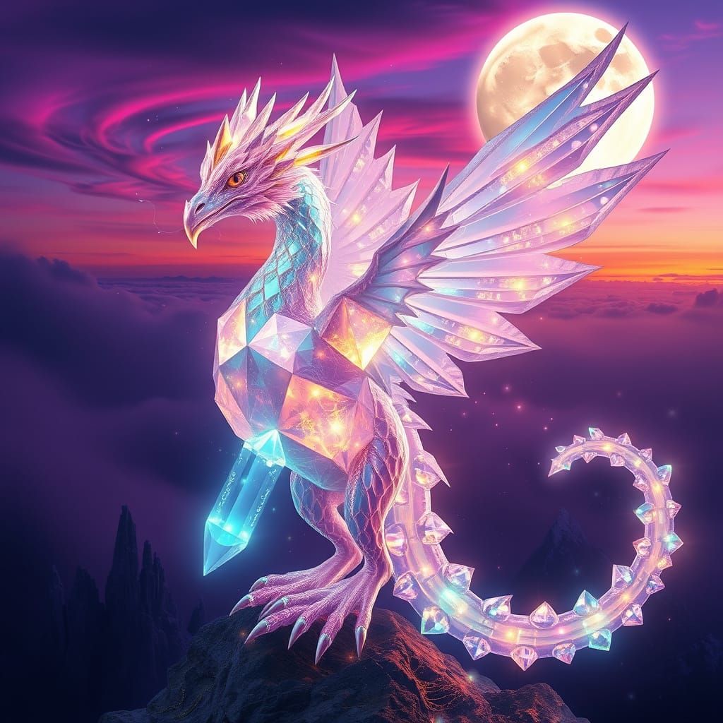 Majestic Crystal Phoenix-Dragon in Ethereal Twilight