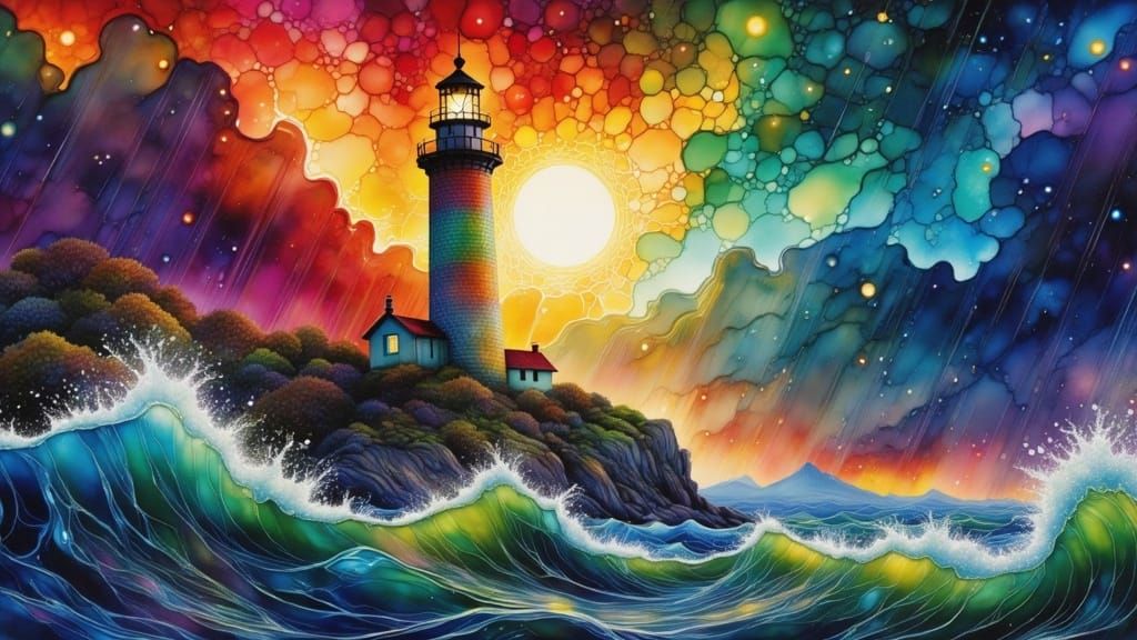 Stormbound Lighthouse Radiates Hope in Turbulent Skies