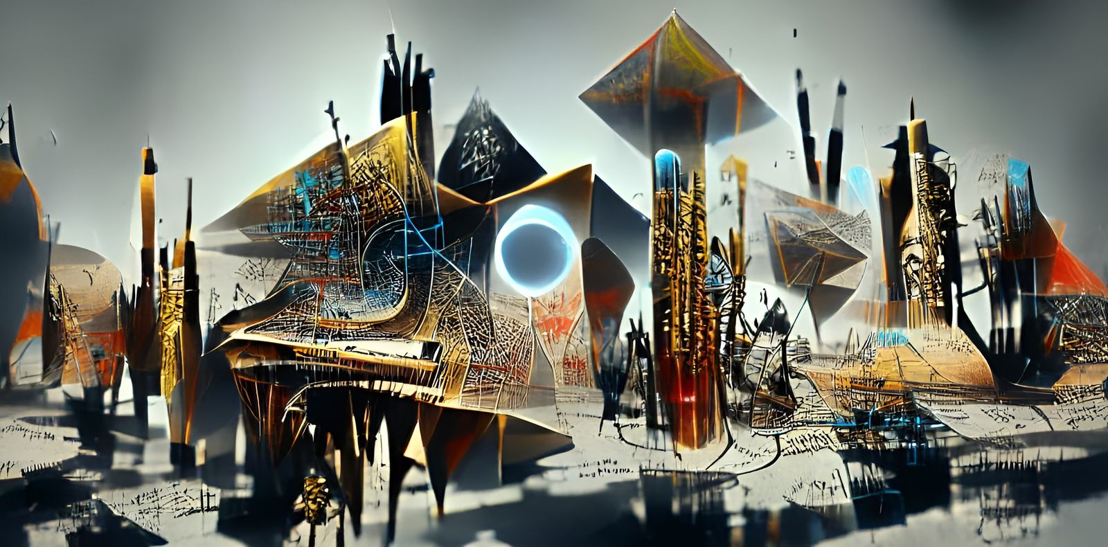 Geometric Steampunk City Inspired by Free Jazz