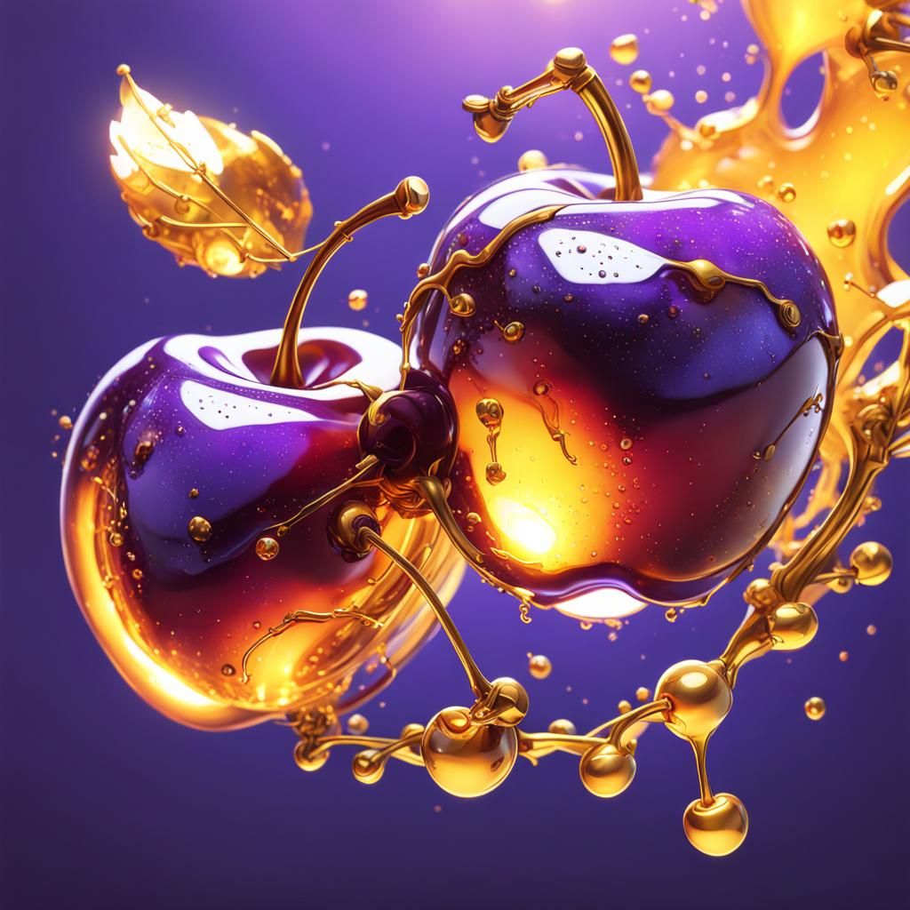 Futuristic Steampunk Cherries in Hyperrealistic Splash Art