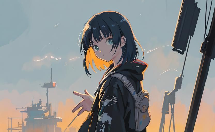 Anime Sun and Moon in Cyberpunk Impasto Style