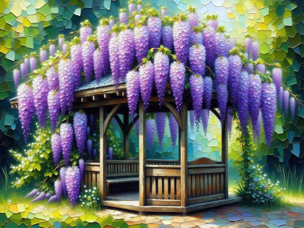 Impasto Watercolor Gazebo in Whimsical Filigree Style