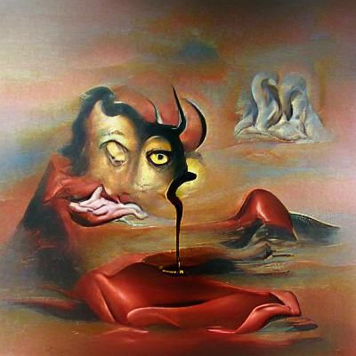 Surreal Devil in Melting Landscape, Dali Style