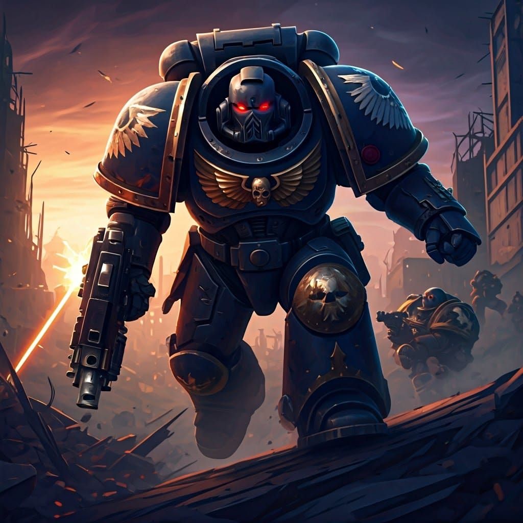 Warhammer 40k Space Marine Charges into Battle