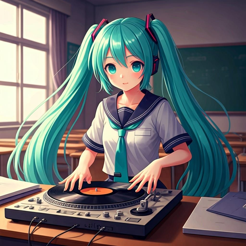 Hatsune Miku DJing in School Classroom