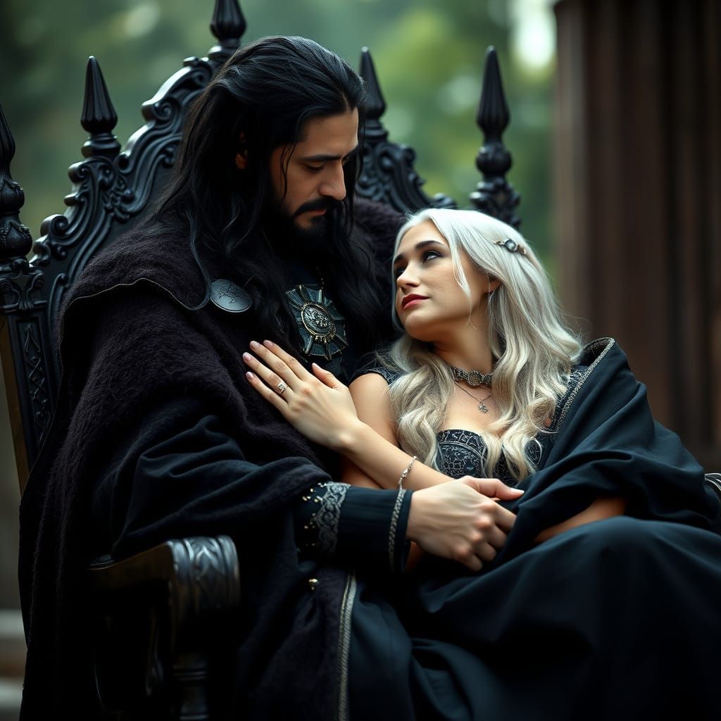 Regal Couple in Elegant Obsidian Attire