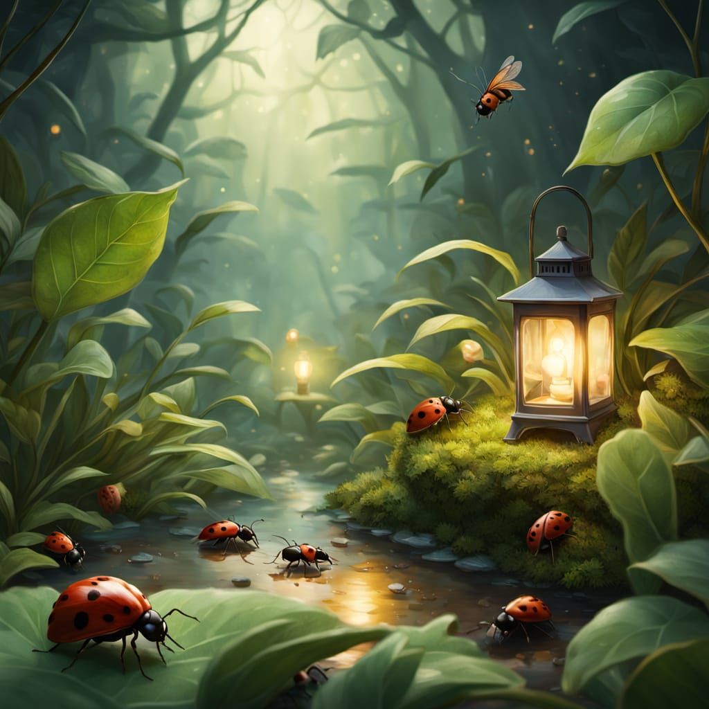 Whimsical Insect Gathering in a Golden Glow