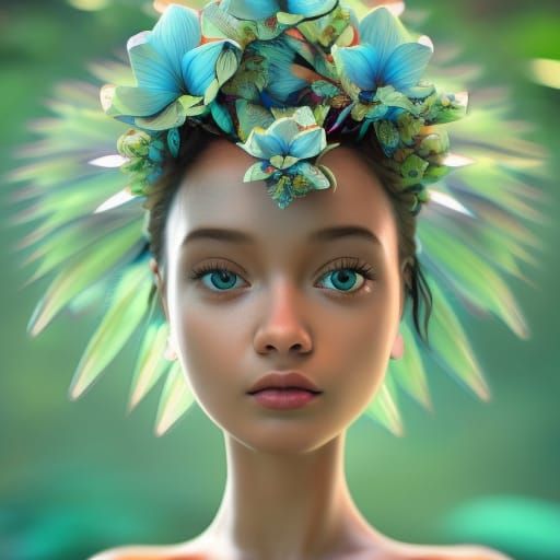 Beautiful Princess Portrait with Tropical Flowers