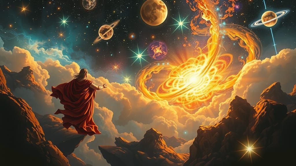 Cosmic Renaissance: Oil Painting Meets Digital Art