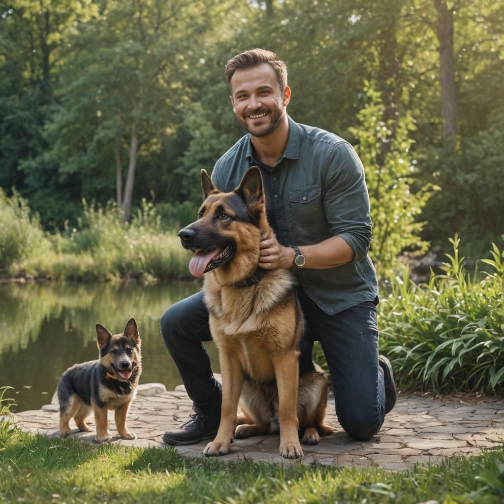 Man and Dog Portrait in Natural Sunlight