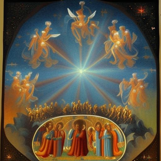 UFOs in Medieval Illumination Style, Digital Painting