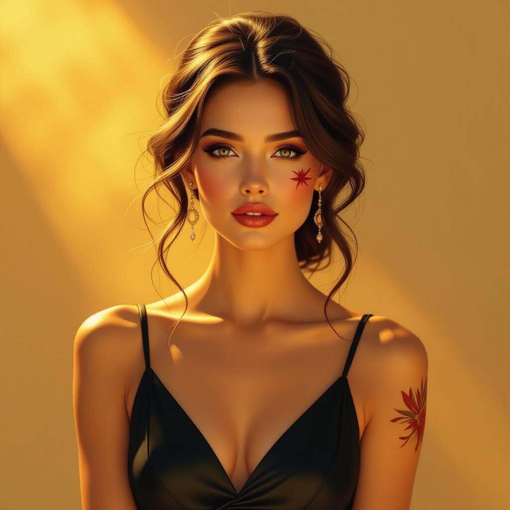 Elegant Woman with Scars in Golden Light