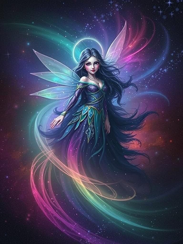 Luminous Fairy with Stardust in Holographic Astral Illustrat...