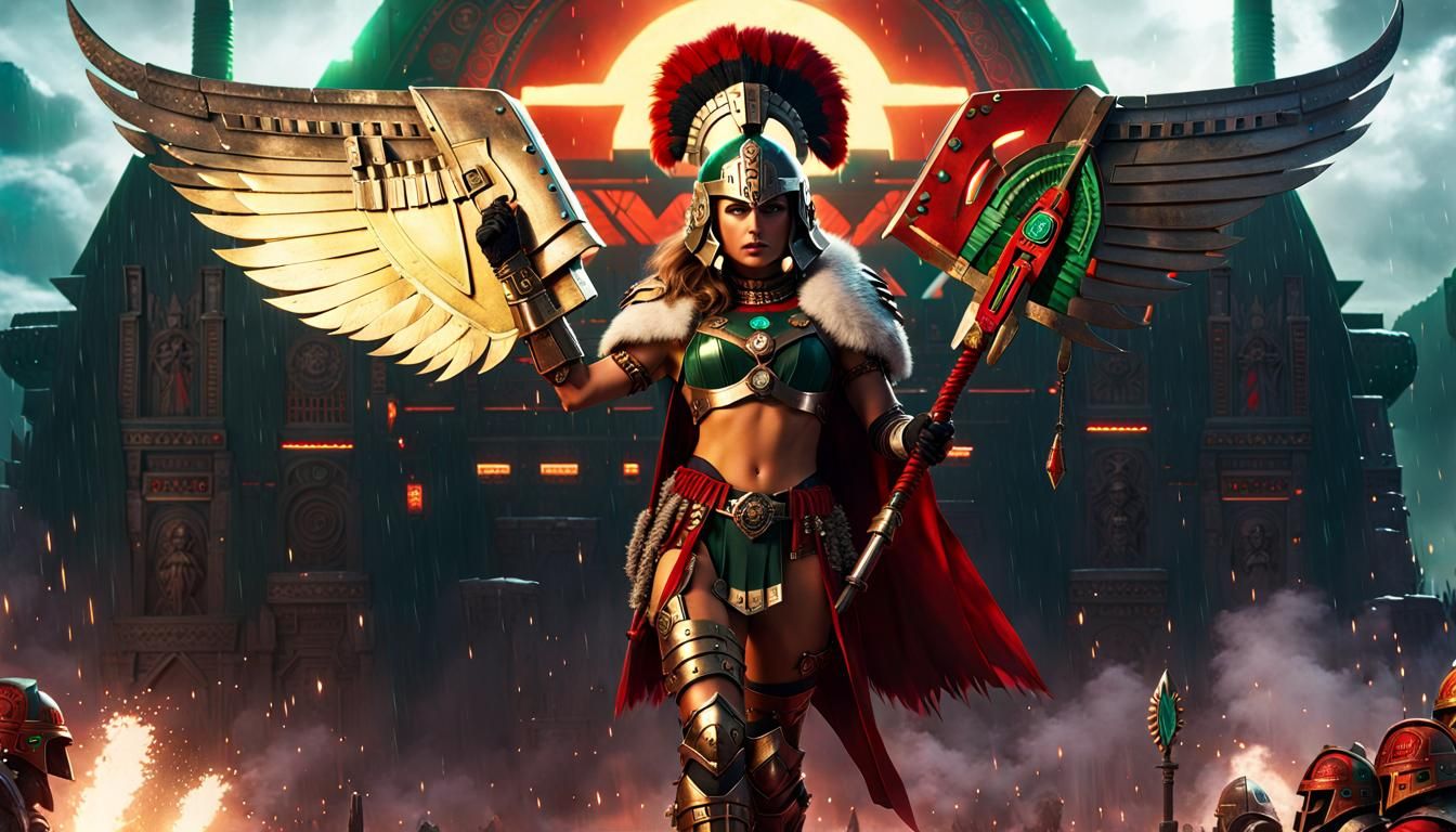 Grimdark Space Marine Woman with Aztec Headdress