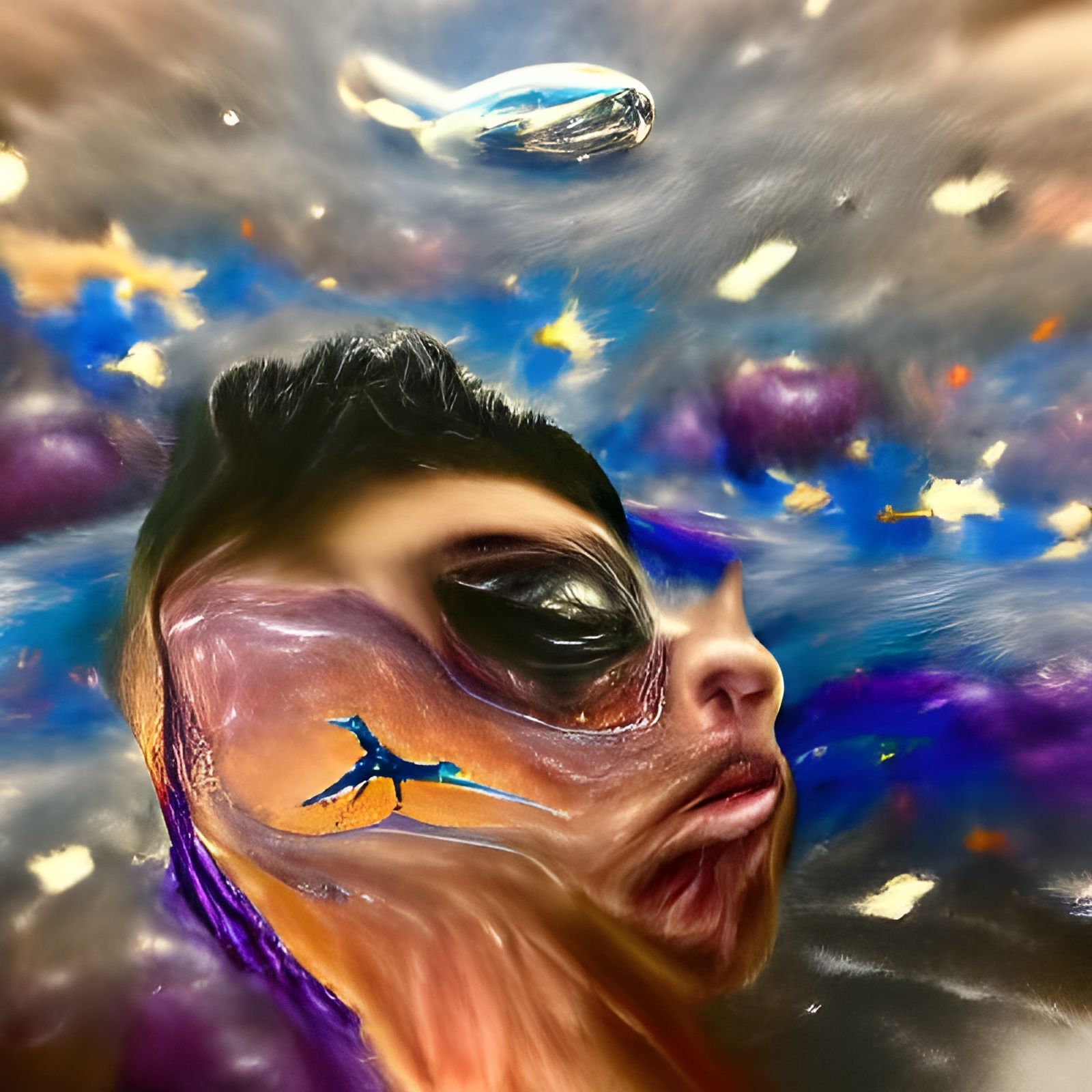 Hyperrealistic Alien's Cosmic Encounter in Vast Galaxy