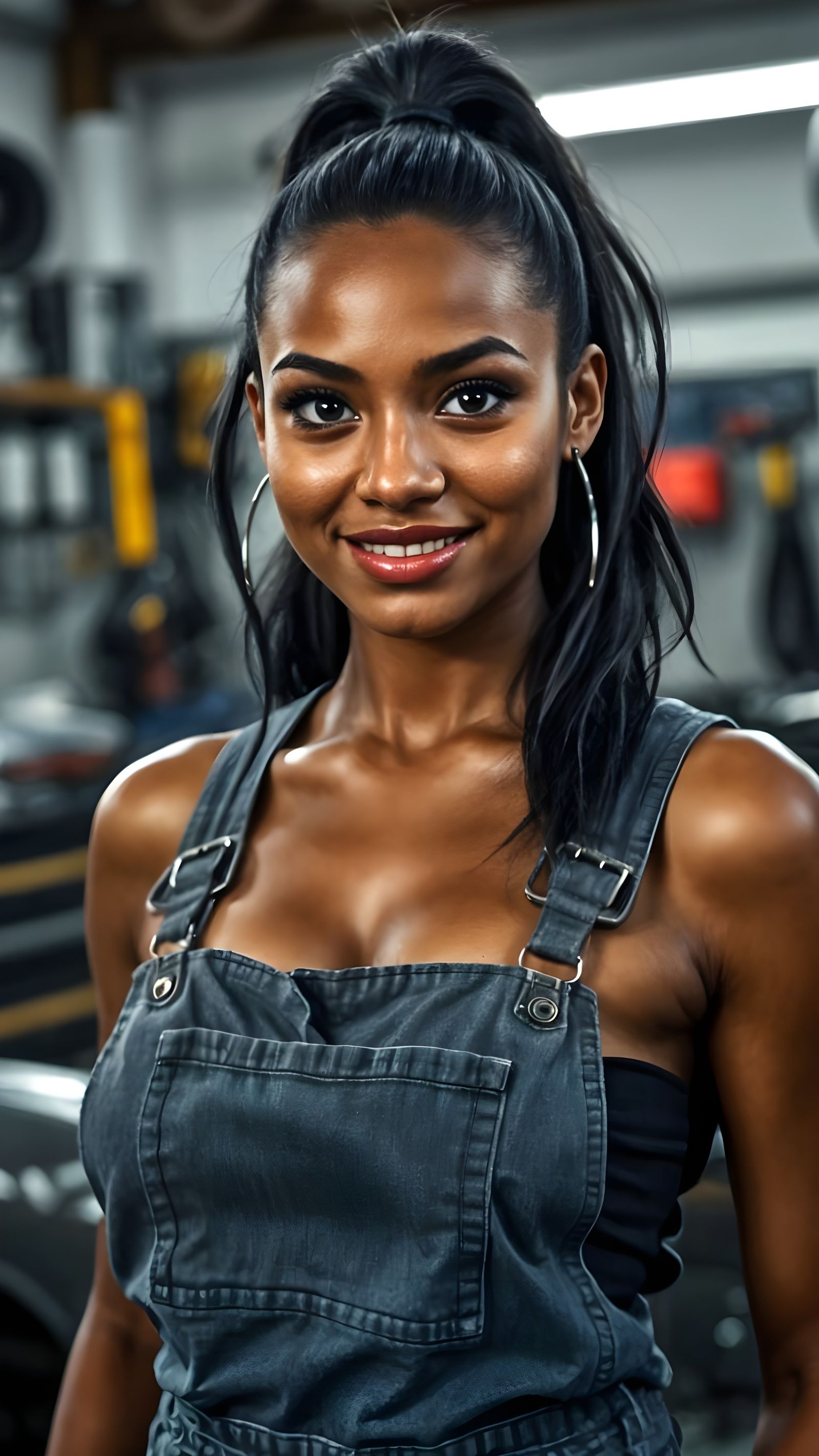 Photorealistic Woman in Garage with Volumetric Light