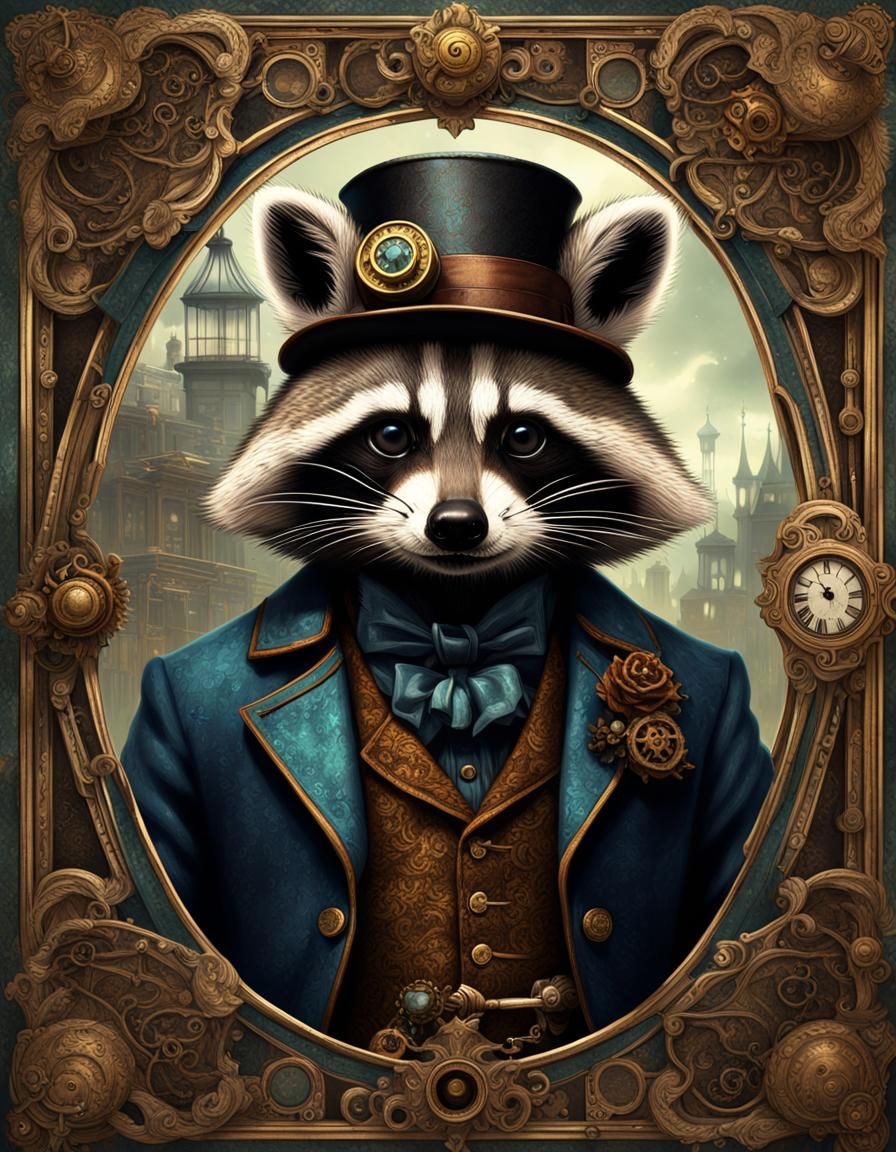 Steampunk Victorian Raccoon Detailed Matte Painting